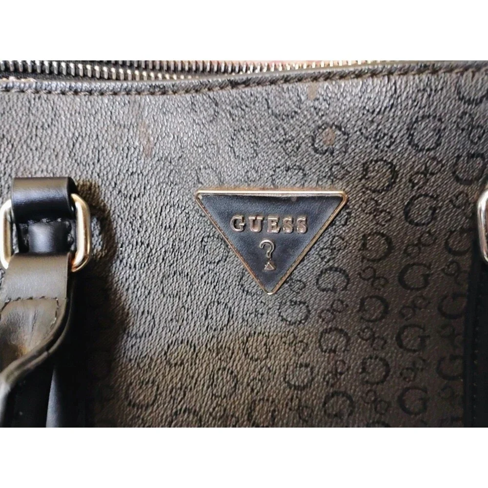 GUESS Fitz Black Monogram Satchel Bag Top Handle Purse SV860907 Triple Pocket